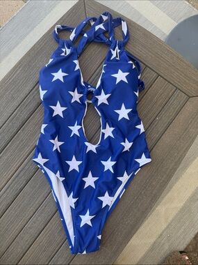 Southern Freed chics sz S Blue Star Print One-Piece Swimsuit